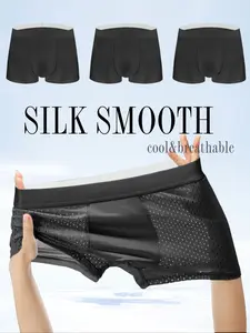 Men's Soft Breathable Mesh Underwear, Elastic Pants with Contrast Color Letter Print Waistband, Pack of 3 Comfortable Briefs, Breathable Boxer Briefs