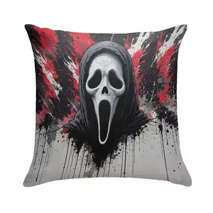 Ghost Mask Pillow Cover (Without Insert) Abstract Horror Art Print Design Soft Durable Fabric with Hidden Zipper Perfect for Halloween Decor Living Room Accent Cosplay Party Themed Bar and Gift Decoration