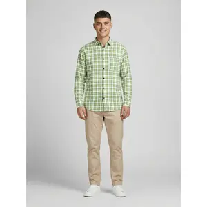 Men's Sage Green Gingham Checkered Long Sleeve Button-Down Shirt