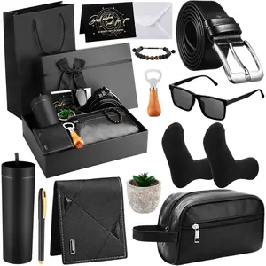 Skylety 13 Pcs Birthdays Gifts Baskets for Men Father Gift for Men Birthdays Gift Box 16 oz Tumblers Wallet Toiletry Bag Sock Bottle Opener Belt Bracelet Glasses Pen for Father's Day Dad Husband