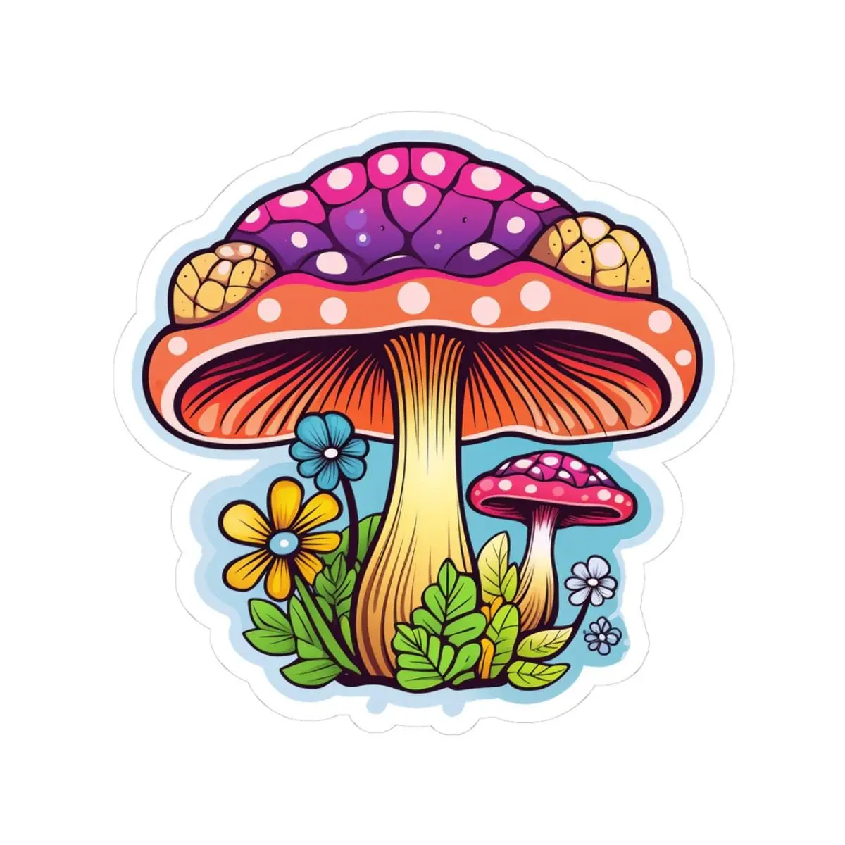 ColorFlow | Psychedelic Mushroom Sticker | Trippy Fungi & Flower Vinyl Decal | Colorful Kiss Cut Sticker