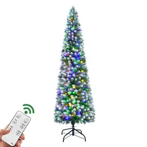 Slim Pencil Christmas Tree 7.5FT - HOYECHI Artificial Christmas Tree with 320 Multicolored Lights, Skinny Christmas Tree with 9 Light Modes - Narrow Christmas Tree for Home and Party