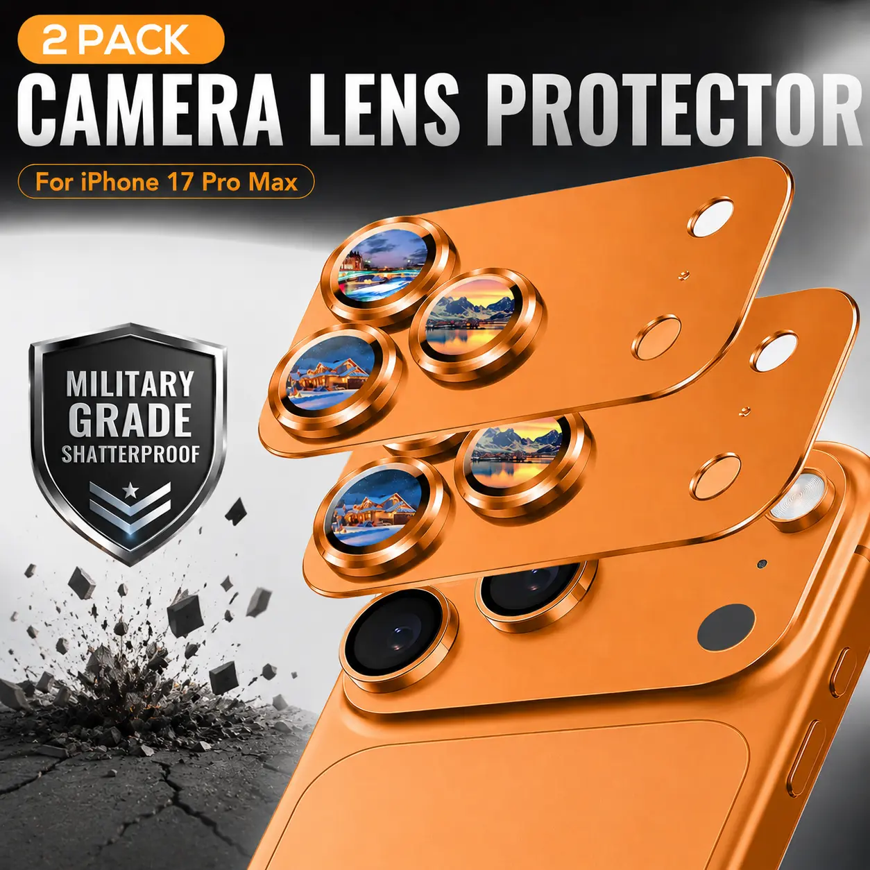 2 Pack Camera Lens Protector for iPhone 17 Pro Max, Metal Aluminum Alloy Tempered Glass Camera Protector, Military Grade Shatterproof, Case Friendly, Blue