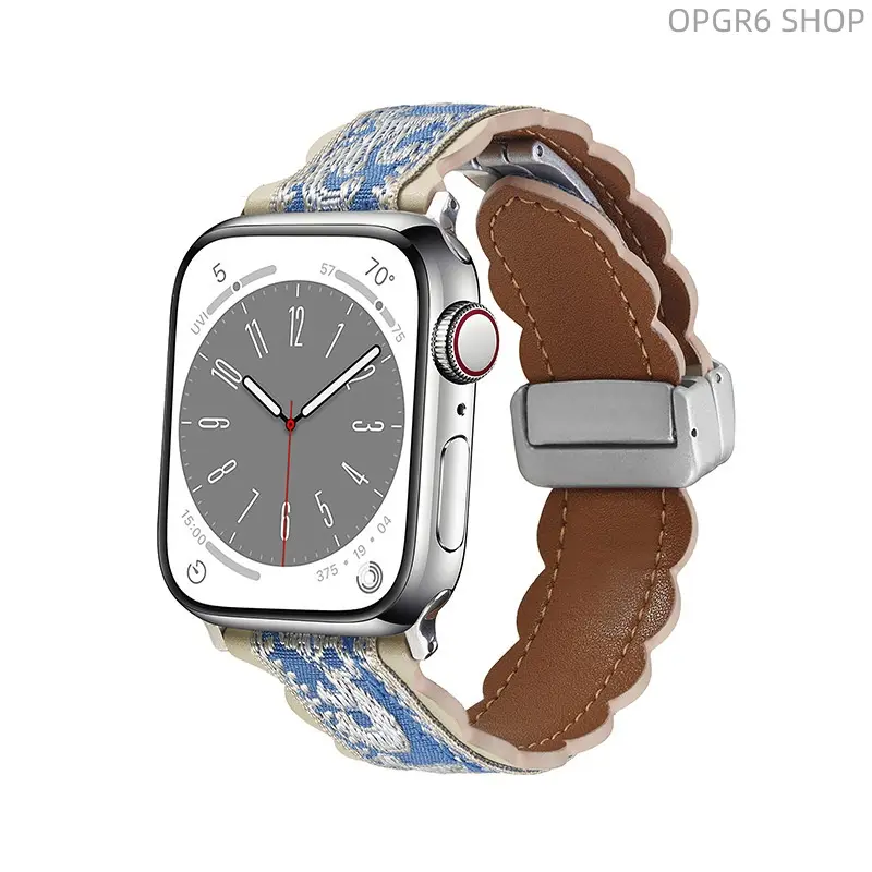 Chinese Traditional Embroidery Magnetic Leather Strap, Elegant Oriental Pattern Adjustable Wearable Accessory, Bulk Wholesale Smartwatch Accessories Supply