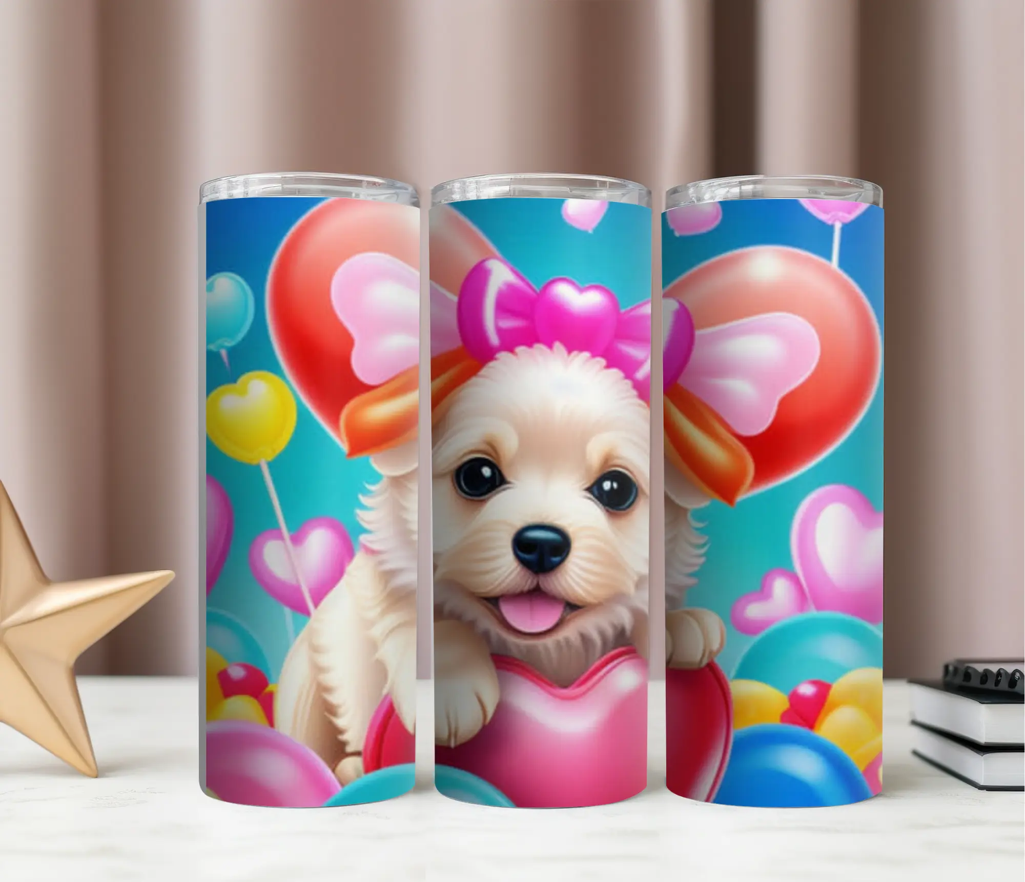 20oz Valentines Puppy with bow Tumbler comes with straw and care card