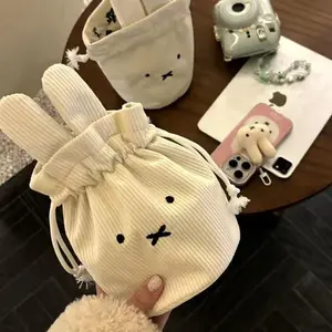 Kawaii Miffy Rabbit Boris Bear Makeup Bag Japanese Corduroy Drawstring Drawstring Bag Portable Travel Cosmetic Storage Bag Gifts