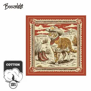 Men Western Vintage Cowcat So Cool Cat Cowboy Cotton Bandana,Cowboy Accessories,Men's Gift