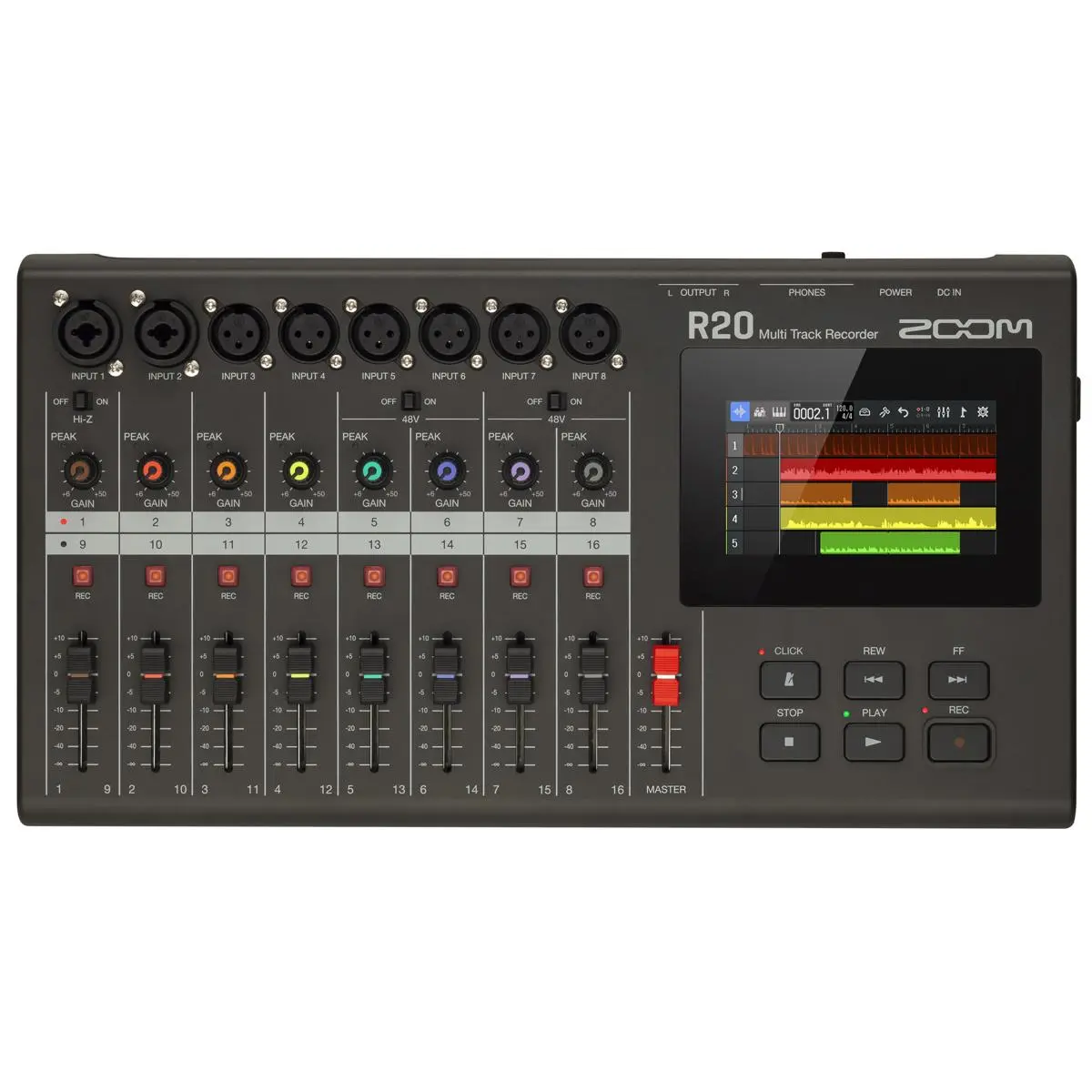Zoom R20 Portable Multitrack Recorder, LCD Touchscreen Device with Adjustable Adapter