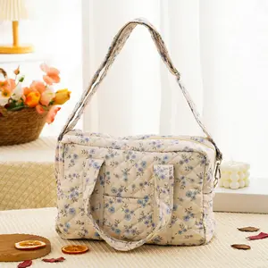 Aesthetic Quilted Floral Diaper Bag - Adjustable Strap Large Capacity Multi-Use Mommy Backpack,Multifunctional Baby Stroller Hanging Bags, Zipper Diaper Organizer, Baby Travel Accessories, Lightweight Diaper Handbag