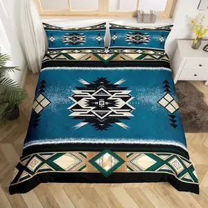 Aztec Duvet Cover Set,Native American Bedding Set for Kids Boys Girls,Retro Tribal Geometric Boho Comforter Cover Soft Polyester Quilt Cover,No Comforter