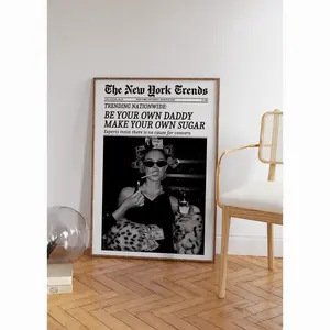 Trendy Newspaper Print, Feminist News Wall Art, Be Your Own Sugar Daddy, New York Times Poster, Retro Bar Cart Art, Girl Dorm Room Stylish Text Wall Print