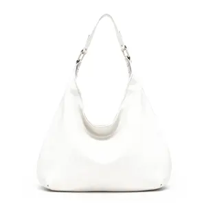 The Lira Hobo Bag - White Leather with Silver Hardware and Textured Design for Everyday Use