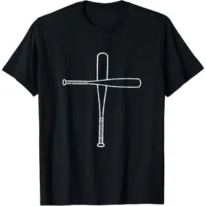 Cross Baseball Bats Christian Faith Sports Coach Pitcher T-Shirt