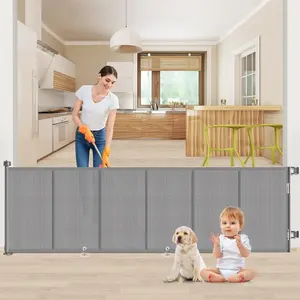 55 inch Retractable Baby Gates,  Extra Wide Baby Gate for Large Opening Extra Long Mesh Gate for Kids or Pet Dog Gate Child Safety Gate for Stairs Hallways Doorway Indoor Outdoor, Black