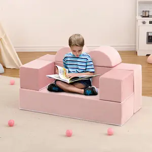 GARVEE 6-Piece Multi-Shaped Modular Kids Couch Set, Convertible Sofa Bed with Detachable Foam Cushions, Easy Setup for Toddlers, Ideal for Bedroom/Playroom