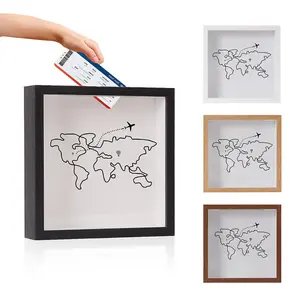 Travel Adventure Archive Shadow Box Frame For Memories,8&12InConcert Travel Ticket Stub Memory Top Loading Shadow Keepsake Box With Slot On Top, Decor