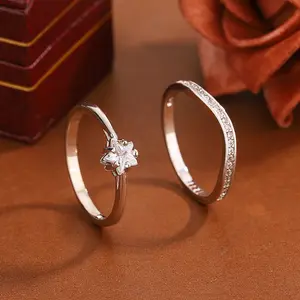 Elegant Silver Wedding Ring Set for Women, Sparkly Solitaire Promise Ring and Crystal Band, Minimalist Bridal Jewelry Gift for Engagement Anniversary