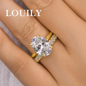 Louily Jewelry 4.0CT Oval Cut Engagement Ring Set for Women,5A Cubic Zirconia CZ Sterling Silver  Elegant Wedding Ring Set,Bridal Ring Set