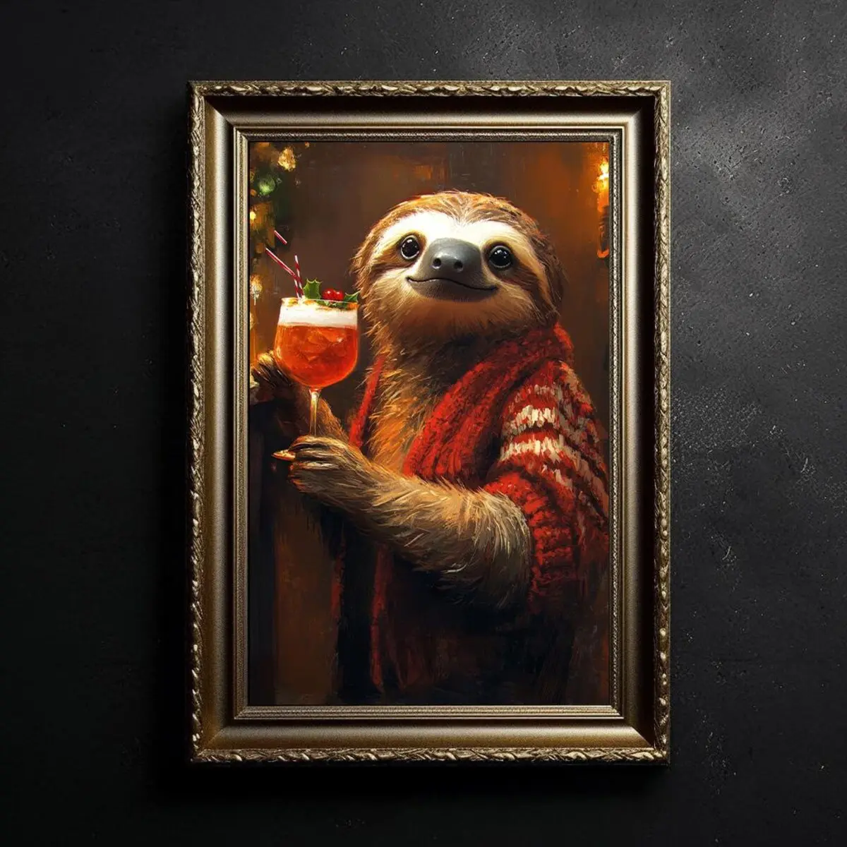 Unframed Sloth Christmas Poster, Cute Cozy Holiday Wall Art Winter Room Decor
