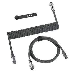 ATTACK SHARK C01PRO COILED CABLE: Double Sleeved Type-C Cable With Detachable Aviator Connector for Mechanical Keyboard