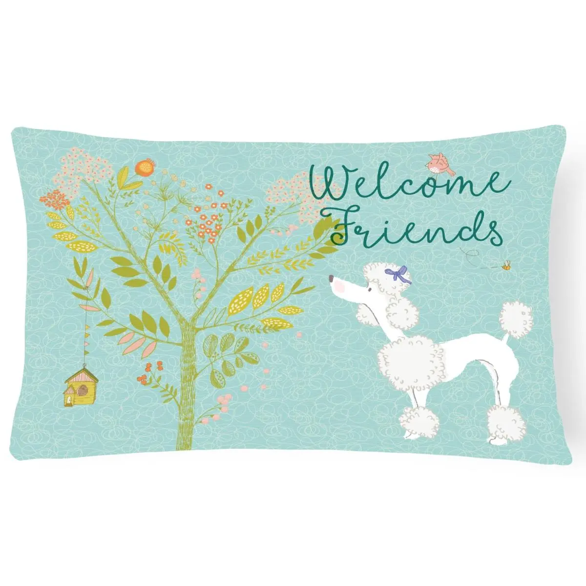 Fade-Resistant White Poodle Decorative Canvas Pillow - Welcome Friends Design, 12x16 in, Machine Washable Textile Soft Furnishing, Friend