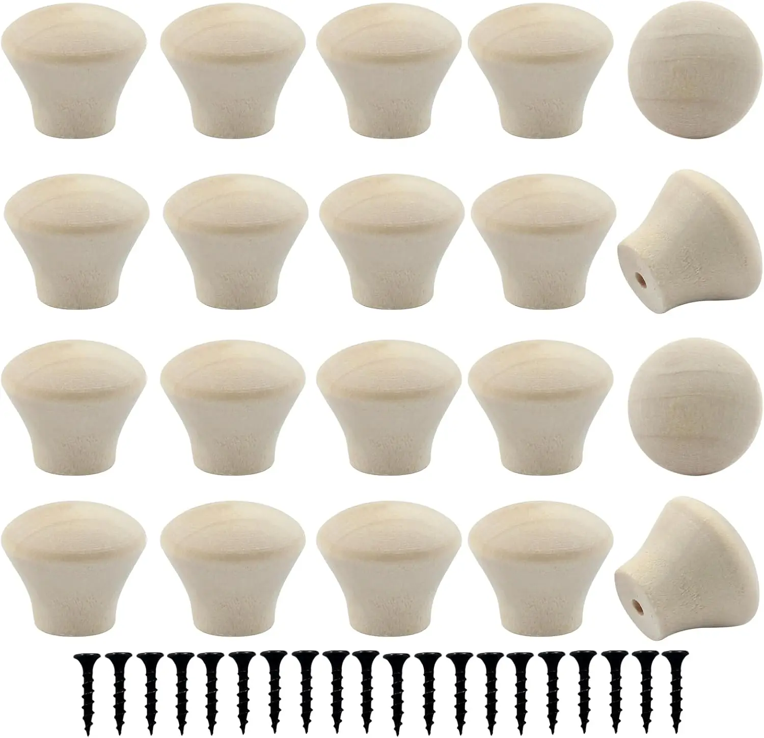 Piutouyar Wood Dresser Knobs, 20 Pcs Mini Unfinished Wooden Knobs round Cabinet Knobs Vintage Drawer Knobs Pulls Handles Furniture Door Pull Knobs for Kitchen Wardrobe Cupboard Drawer(18X15Mm)
