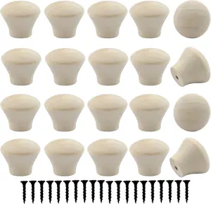 Piutouyar Wood Dresser Knobs, 20 Pcs Mini Unfinished Wooden Knobs round Cabinet Knobs Vintage Drawer Knobs Pulls Handles Furniture Door Pull Knobs for Kitchen Wardrobe Cupboard Drawer(18X15Mm)