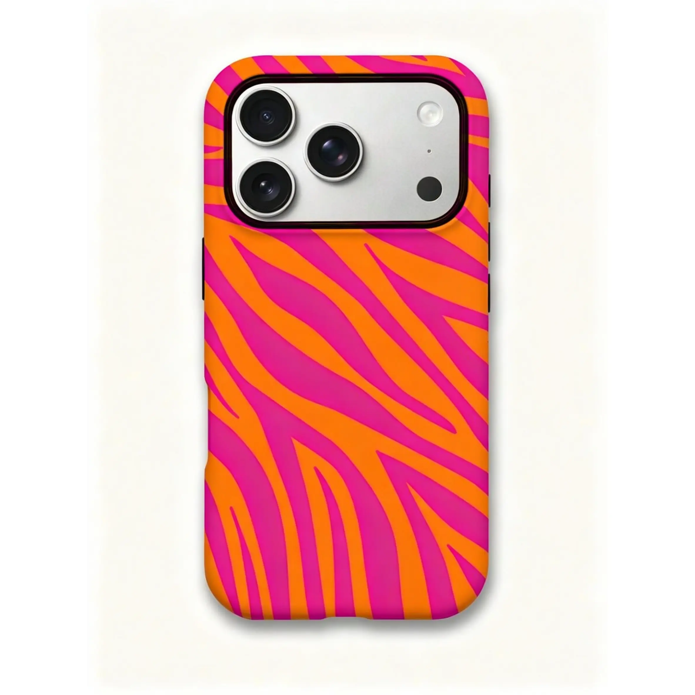 Y2K Bold Hot Pink Orange Zebra Stripe Phone Case Vibrant Retro Coquette Aesthetic for iPhone 17 16 15 14 13 12 11 Pro Max Samsung S26 S25 S24 S23 S22 Ultra, Shockproof Full Lens Cover, Stylish, Fun Gift For Her Men's Cool Gadgets