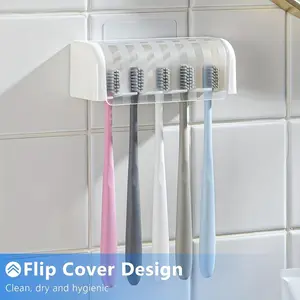Self-Adhesive Wall-Mounted Toothbrush Holder, Plastic Bathroom Organizer for Dorms & Showers, Holds 5 Toothbrushes, No Power Needed