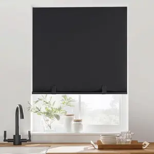 100% Blackout Blinds for Windows, No Roller Shades, Stick On Window Blinds, Cut to Size with Tie-Backs for Bedroom//French Door, W36 x L72, Black