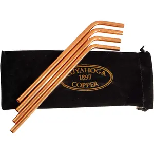 Set of 4 - Bent Pure Copper Drinking Straws in Black Velvet Bag with Cleaning Brush. Part of the 1897 Collection from Cuyahoga Copper