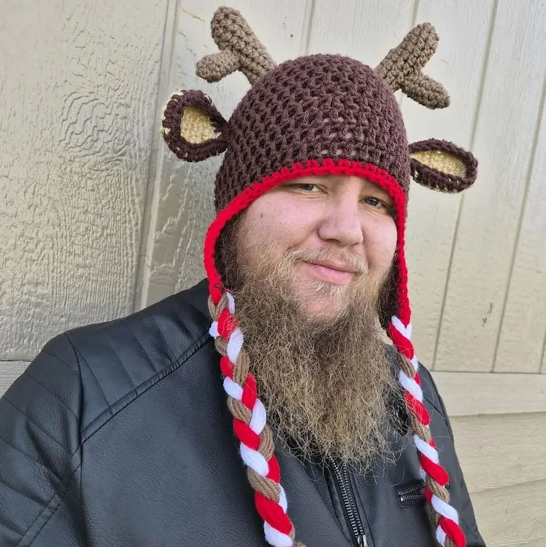 Adult Crocheted Reindeer Hat - Warm Winter Knit Headwear for Holiday Celebrations - crochet reindeer hat