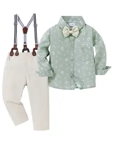 3pcs Gentleman's suit Toddler Baby Boy Outfit For Wedding Formal Dress Shirt/Bowtie/Suspender Pants 12Months-5T Christening Baptisms Clothing