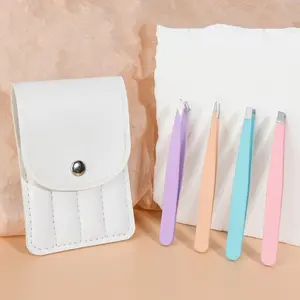 4Pcs Stainless Steel Eyebrow Tweezers Makeup Tool Belt Bag, Portable Hair Removal Tweezers Compact Suitable for Travel Makeup Eyebrow Pull Beard Tool