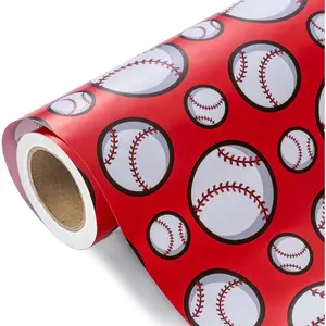 Baseball Wrapping Paper Roll - Mini Roll - 17 Inch x 9.8  -  Red Baseball Design,  for Birthday, Party, Holiday