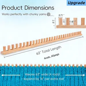 63 / 31.5 Inch Solid Wood Chunky Knitting Loom And Afghan Loom Kit - Suitable for Blanket Making, Chunky Yarn Knitting Projects, Blanket Throws, Big Yarn Crafts For, Hobbyists, Beginners And Expert Crafters