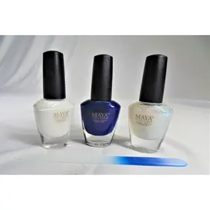 MAYA Winter Wonderland Collection - Lu'Lu' White Midnight Blue Glitter Top Coat Nail Polish Set with Czech Crystal File