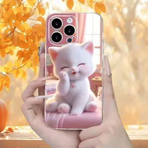 Adorable Cat Phone Case High-Quality White Cat Design Clear Lens Protection Compatible with iPhone Cover Protective Casing Protector Cellphone Smartphone