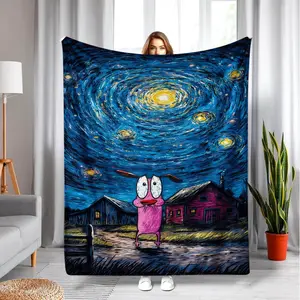 90s Cartoon Courage The Cowardly Dog Blanket-Style Starry Night courage the cowardly dog  Fuzzy Flannel Throw Blanket for Couch Bed Sofa Bedroom,Travel Lightweight Cozy Home for Relaxing Super Soft