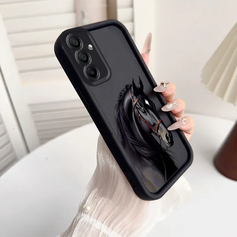 Phone Case - Black Horse Case for Samsung Galaxy A12 A13 A14 A15 A16 5G A17 A21S A22 A23 A24 A25 A26 A32 A33 A34 A35 A36 A52 A53 A54 A55 A56 S21 Ultra S22 Plus S23+ S24 FE S25 Edge New Tianyan Stepped Phone Case Creative Fashion Classic Black White