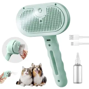 3 in 1 Pet Steam Brush for Shedding & Grooming, Pet Hair Removal Comb, Water Brush for Cats Dogs, Self Cleaning Brush with Release Button Rechargeable Grooming Brush with Spray