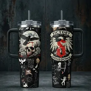 Shinedown Victory Skull Tumbler 40oz 20oz Rock Music Custom Cup 40 oz Tumbler With Handle, Tumbler 20oz No Handle, Gifts For Fans