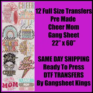 Premade Cheer Mom Gangsheet | DTF transfers | Ready to press | Direct to film Transfer | Quick shipping| Premade gang sheet