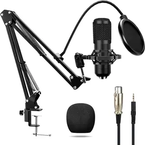 Adjustable Angle Condenser Microphone Kit with Boom Arm Stand, Pop Filter, Foam Windscreen for PC Live Singing Recording Set