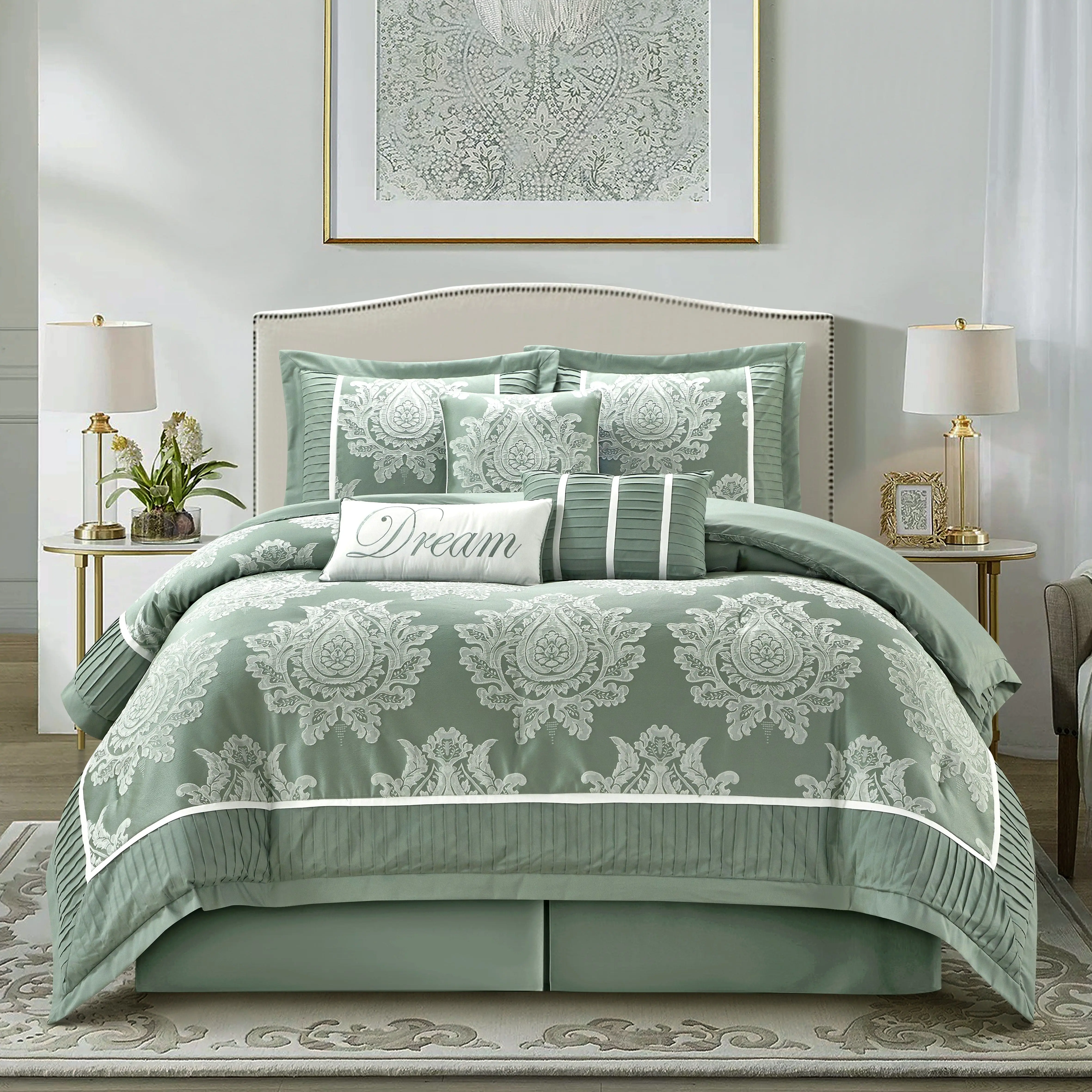 Therese 7/15 Piece Damask Jacquard Comforter Set