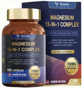 Totaria 12-in-1 Magnesium Complex 700mg - Supplement with Glycinate Citrate Malate Oxide Taurate Aspartate Orotate, Vegan Capsules for Muscle, Heart, and Relaxation Support Healthcare Dietary