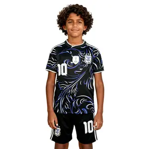 2026 Argentina National Team Away Black And Sky Blue 10# Messi Short Sleeve Set Soccer Jersey Children's Version Breathable