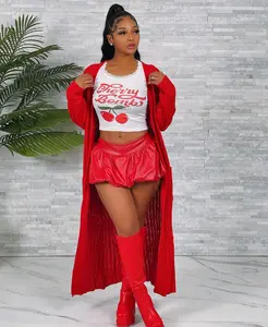 Cherry Red Women's Winter Cardigan Sweater, Plush cardigan coat Stylish Long Sleeve with pockets Outside Wear Long Sweater Cardigan