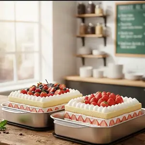 2 Pcs Extra Large Heavy-Duty Stainless Steel Baking Pans with Lids - Non-Stick Thick Rectangular Oven Trays for Desserts, Bread - Ideal for BBQs, Buffet Serving, Christmas Gifting - Spacious Design