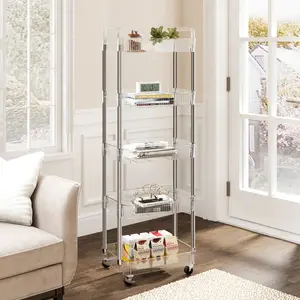 UDEAR 5 Tier Utility Cart with Handle,Multifunctional Metal  Storage Cart  with Wheels,for Kitchen, Office, Bathroom, Laundry, Makeup